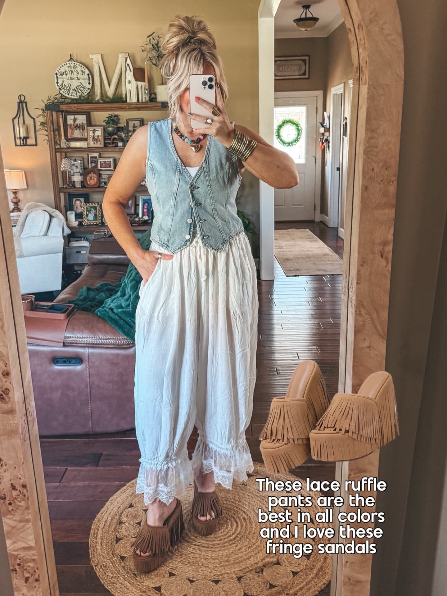I love this fit and these fringe sandals are perfect!!